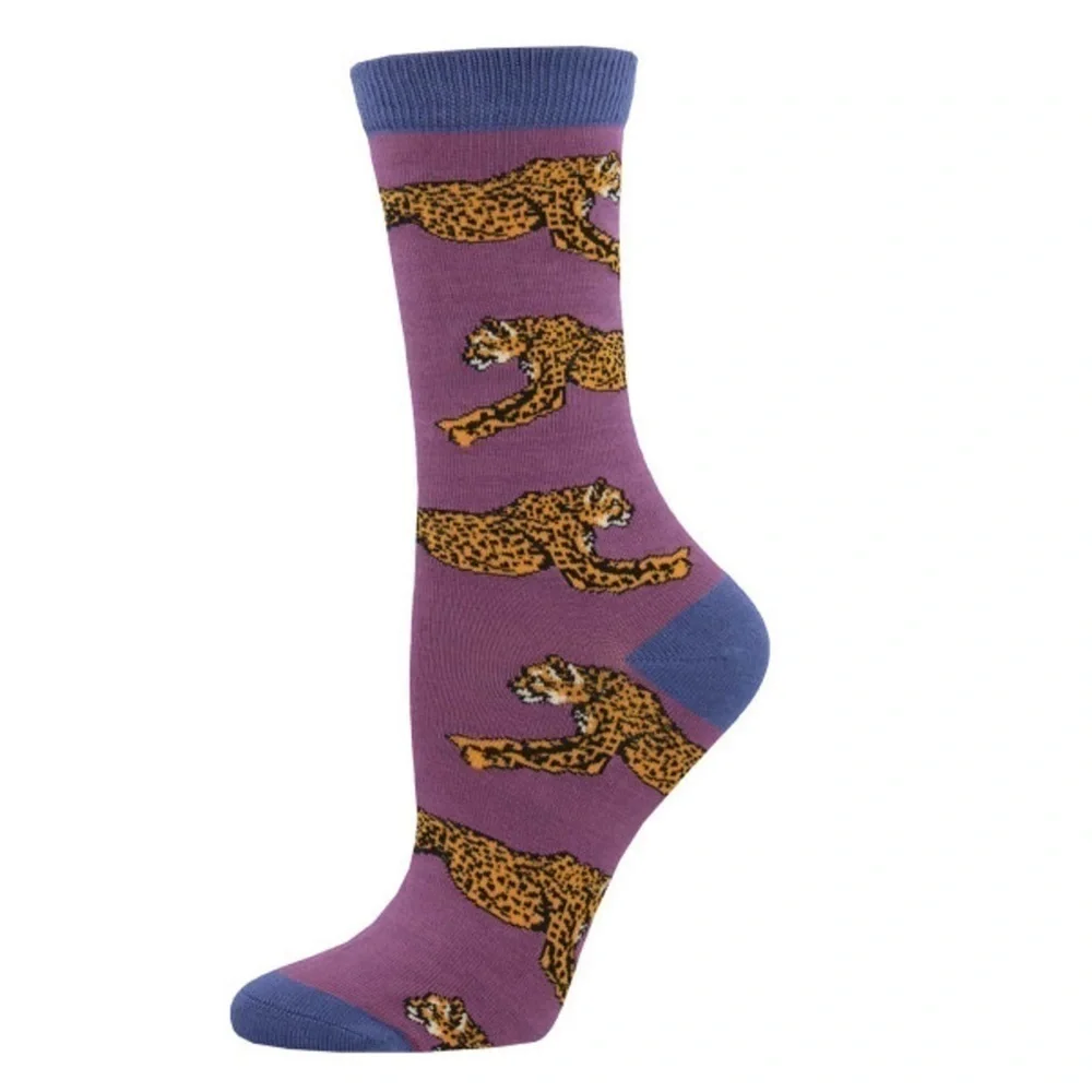 NWT Socksmith Cheetah, Purple - Women's Bamboo Socks